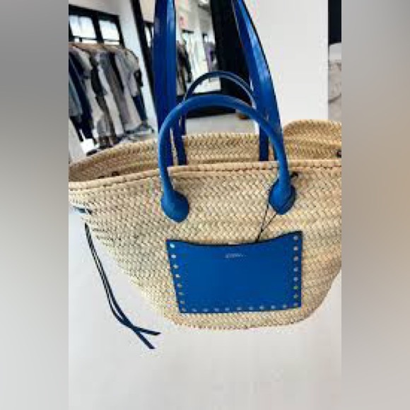 Isabel Marant - Large Raffia Cadix Tote - Blue Leather - Picture 6 of 7
